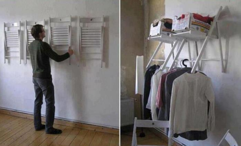 Wall Storage by Hanging Folding Chairs Up